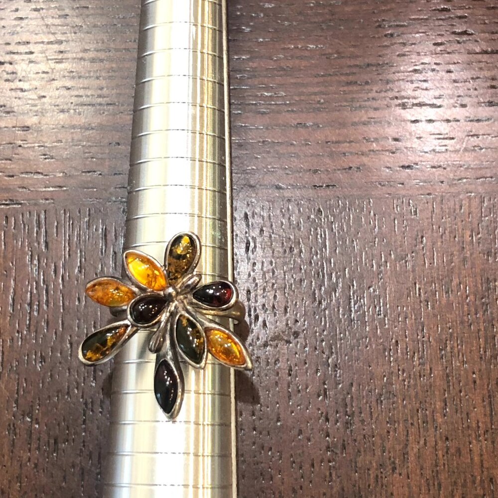 Sterling Silver Ring with Multi Amber Stones - Picture 12 of 12